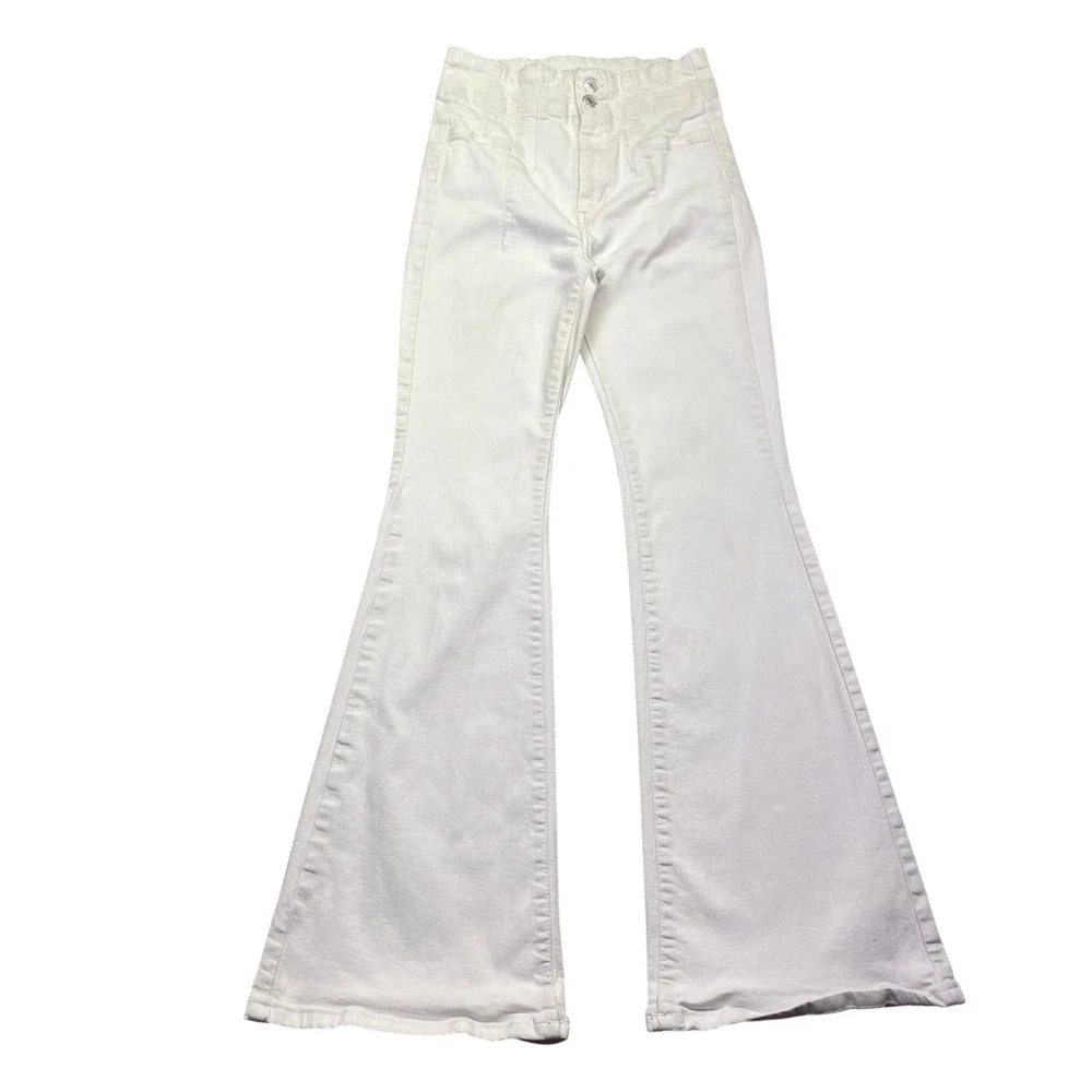 Free People We The Free Just Float On Flare Jeans White High Rise Bell Bottom 26